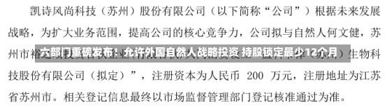 六部门重磅发布！允许外国自然人战略投资 持股锁定最少12个月-第1张图片