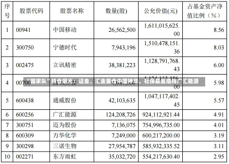 “国家队”持仓曝光：证金、汇金重仓中国神华，社保基金增持广汇能源-第1张图片