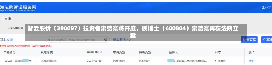 智云股份（300097）投资者索赔案将开庭，鹏博士（600804）索赔案再获法院立案-第3张图片