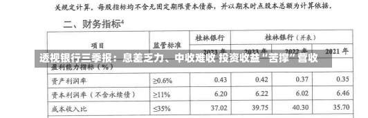 透视银行三季报：息差乏力、中收难收 投资收益“苦撑”营收-第2张图片