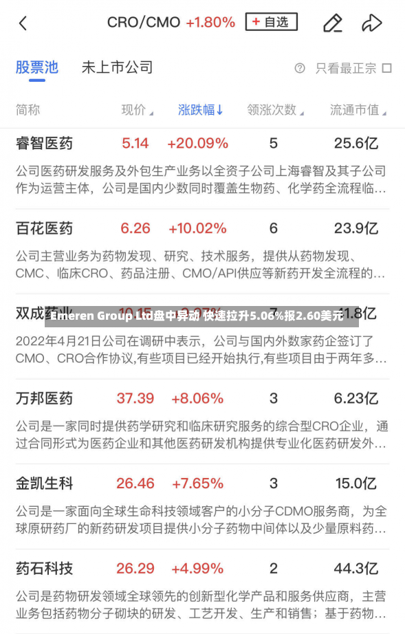 Emeren Group Ltd盘中异动 快速拉升5.06%报2.60美元-第1张图片