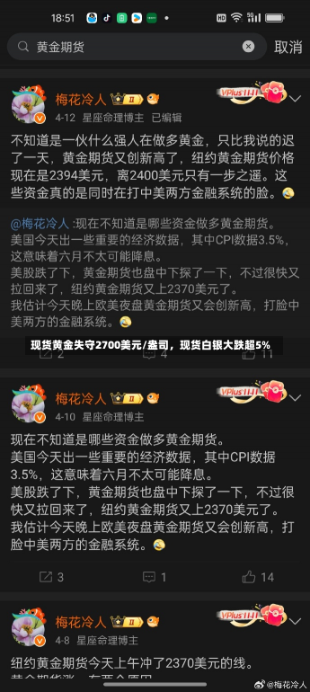 现货黄金失守2700美元/盎司，现货白银大跌超5%-第1张图片