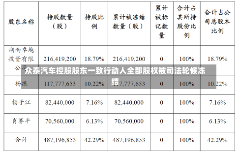 众泰汽车控股股东一致行动人全部股权被司法轮候冻结-第2张图片