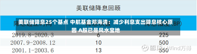 美联储降息25个基点 中航基金邓海清：减少利息支出降息核心原因 A股已是风水宝地-第1张图片