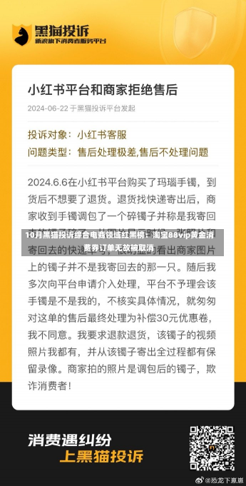 10月黑猫投诉综合电商领域红黑榜：淘宝88vip黄金消费券订单无故被取消-第3张图片