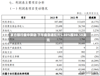 联合银行盘中异动 下午盘急速拉升5.30%报30.58美元-第1张图片