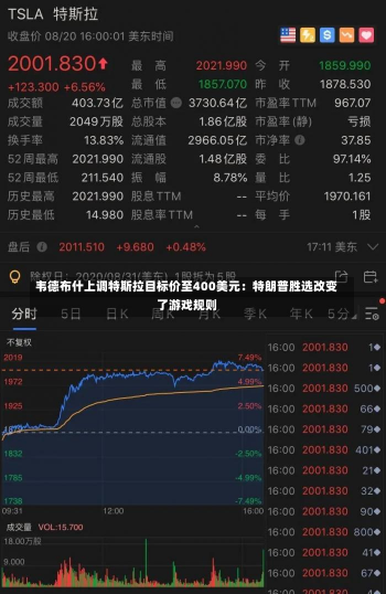 韦德布什上调特斯拉目标价至400美元：特朗普胜选改变了游戏规则-第1张图片