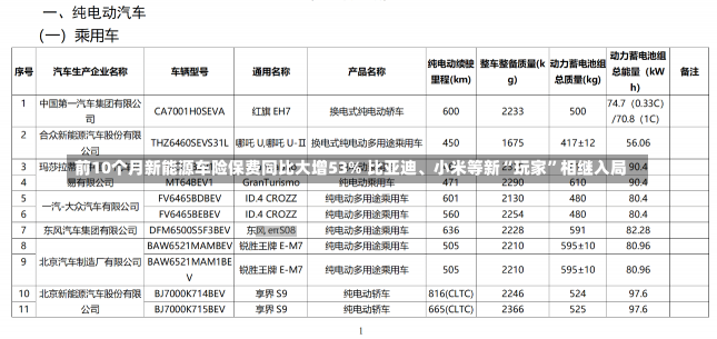 前10个月新能源车险保费同比大增53% 比亚迪、小米等新“玩家”相继入局-第2张图片