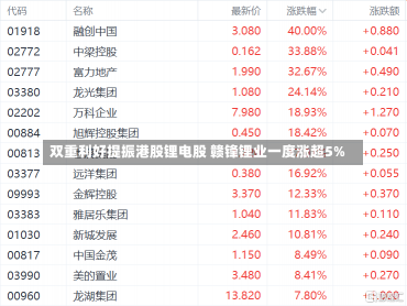 双重利好提振港股锂电股 赣锋锂业一度涨超5%-第1张图片