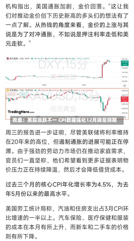 收盘：美股涨跌不一 CPI数据强化12月降息预期-第2张图片