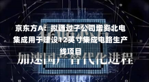 京东方A：拟通过子公司增资北电集成用于建设12英寸集成电路生产线项目-第3张图片