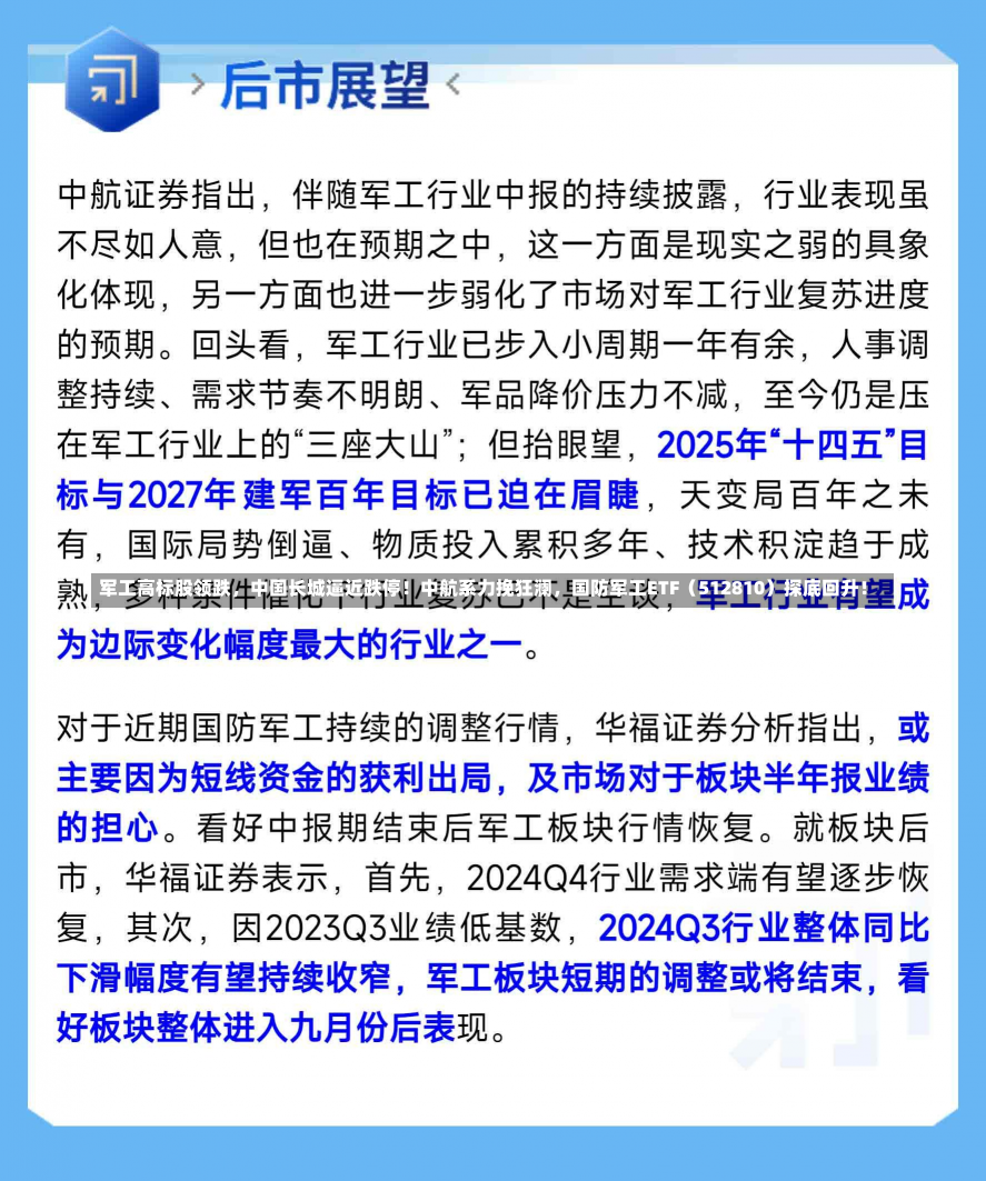 军工高标股领跌，中国长城逼近跌停！中航系力挽狂澜，国防军工ETF（512810）探底回升！-第2张图片