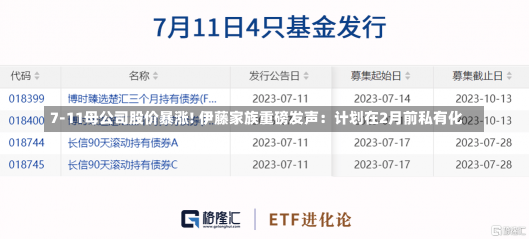 7-11母公司股价暴涨! 伊藤家族重磅发声：计划在2月前私有化