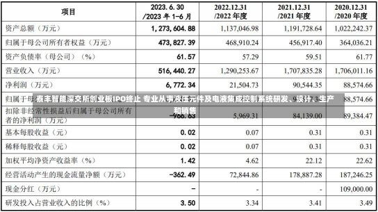 泰丰智能深交所创业板IPO终止 专业从事液压元件及电液集成控制系统研发、设计、生产和销售