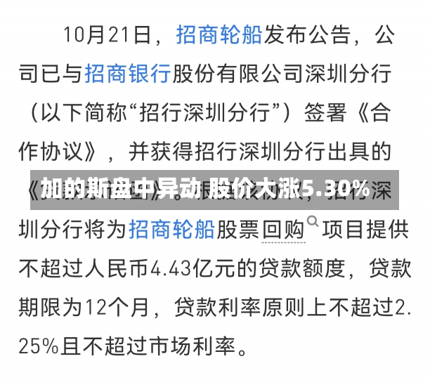 加的斯盘中异动 股价大涨5.30%