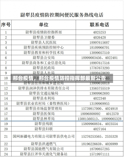 邢台疫情，邢台疫情防控指挥部最新公告