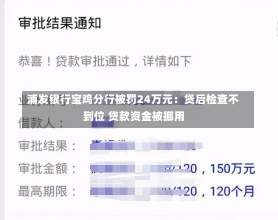 浦发银行宝鸡分行被罚24万元：贷后检查不到位 贷款资金被挪用-第1张图片