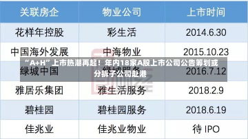 “A+H”上市热潮再起！年内18家A股上市公司公告筹划或分拆子公司赴港-第2张图片