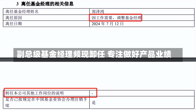 副总级基金经理频现卸任 专注做好产品业绩