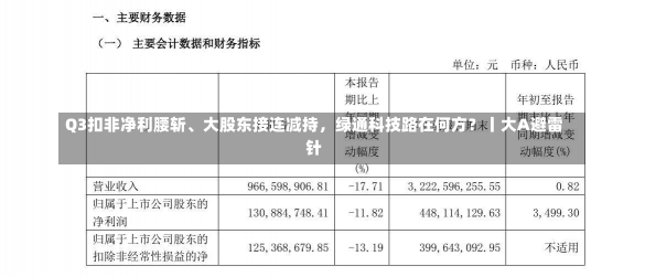 Q3扣非净利腰斩、大股东接连减持，绿通科技路在何方？丨大A避雷针