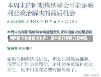 阿萨德下台后首次发声：原本没打算离开叙利亚-第3张图片