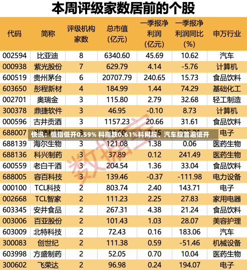 快讯：恒指低开0.59% 科指跌0.61%科网股、汽车股普遍低开-第2张图片