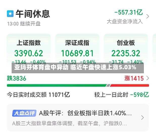 亚玛芬体育盘中异动 临近午盘快速上涨5.03%-第1张图片